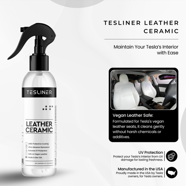 Tesliner Leather Shield Ceramic Coating – Vegan Leather Protector, Stain & Spill Resistant | Long-Lasting Interior Protection for Model 3, Y, S, X, Cybertruck