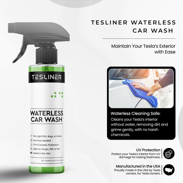 Tesliner Waterless Car Wash Spray – Biodegradable, UV & Ceramic Protection, Safe on Wraps & PPF | No Hose Needed | Fits Model 3, Y, S, X, Cybertruck