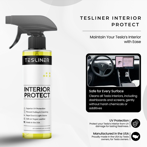 Tesliner Interior Protect & Conditioner – Biodegradable, UV Shield, Dust-Repelling | Safe for Vegan Leather Seats | Fits Model 3, Y, S, X, Cybertruck