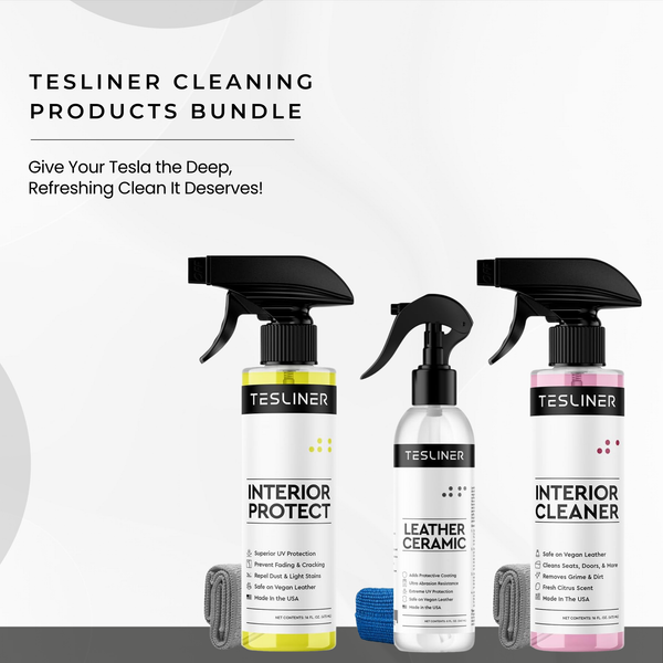 Tesliner Interior Care Bundle – Seat Cleaner, Interior Protect & Leather Ceramic Coating | Complete Vegan Leather Care Kit | Fits Model 3, Y, S, X, Cybertruck