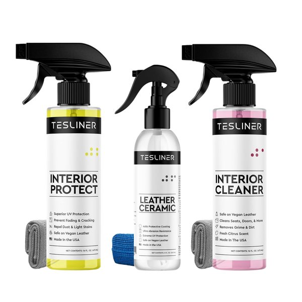 Tesliner Interior Care Bundle – Seat Cleaner, Interior Protect & Leather Ceramic Coating | Complete Vegan Leather Care Kit | Fits Model 3, Y, S, X, Cybertruck