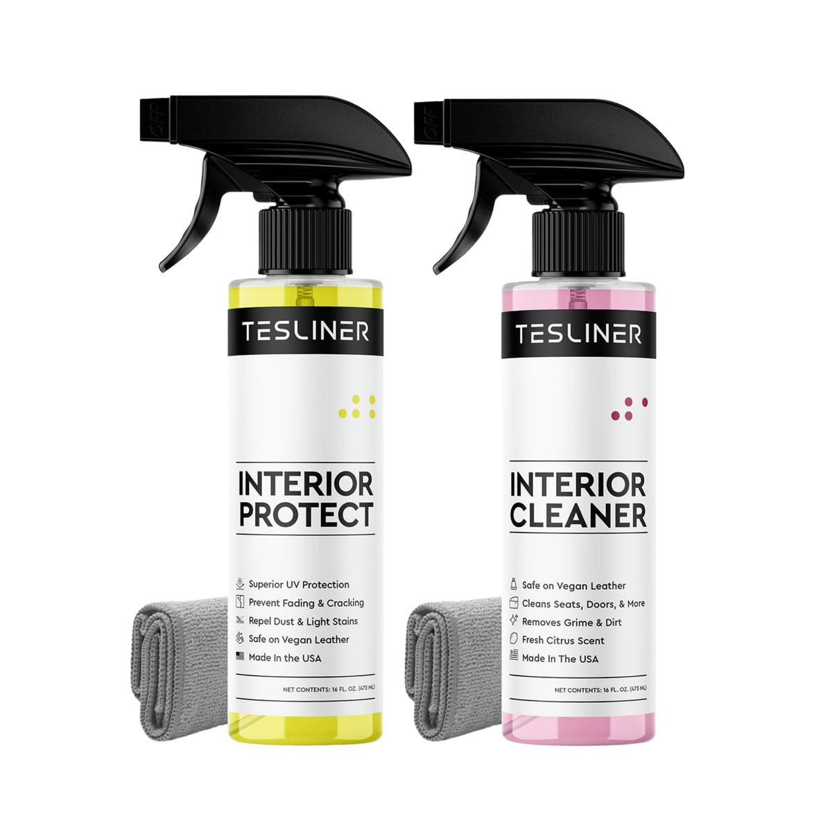 Tesliner Interior Care Bundle – Seat Cleaner & Interior Conditioner with UV Protectant | Vegan Leather Safe | Fits Model 3, Y, S, X, Cybertruck